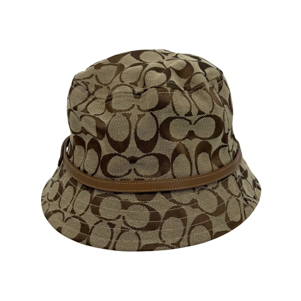 Vintage Coach CC Monogram Bucket Hat Brown/Tan Canvas Vegan Leather Accent Y2K - Picture 6 of 12